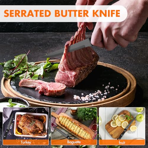 DSNN black steak knife set of 6, Stainless Steel Colored Steak Knifes, Serrated Steak Knives for Table, 4.5 Inches Sharp Blade Flatware Knives - Thumbnail 3
