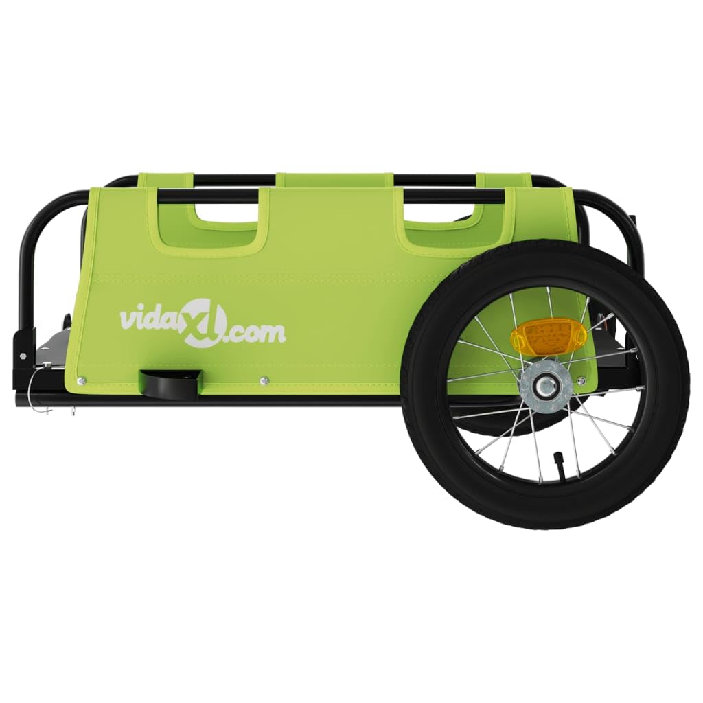 Remolque de bicicleta verde Oxford de hierro resistente plegable con reflector y acoplamiento para cargas, transporte de niños, perros y equipaje en excursiones al aire libre, ciudad y vida
