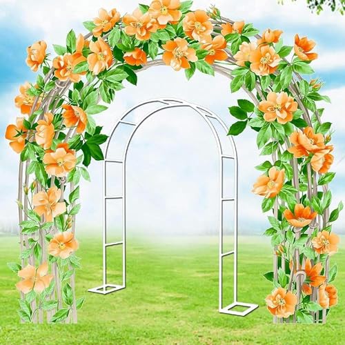White Garden Arch Outdoor Pavilion Arch for Climbing Plants and Roses Backyard Decor Durable Metal Structure 2.4M Wide x 2.2M High Perfect for Indoor and Outdoor Use