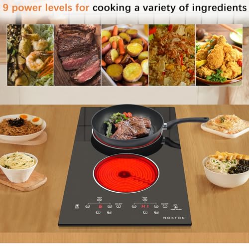 Image of Noxton 110V Electric Cooktop 2 Burners, 12 Inch Electric Stove,Counter top Burner & Built-in Ceramic Stovetop, Sensor Touch Control Timer, Child Safety Lock, High Temperature Warning