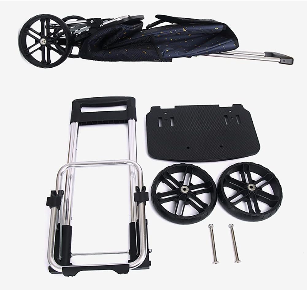 Trolley Pieghevole su 2 Ruote in Gomma Borsa Staccabile in Lega di Alluminio per Impieghi Gravosi Carrello della Spesa di Grande capacità Organizer Impermeabile con Scomparto di R, Black
