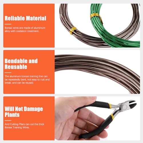 Tanstic 6Pcs Bonsai Training Draht Kit, 0.8mm, 1mm, 1.5mm, 2mm, 3mm 82 Fuß Gesamt Aluminium Bonsai Drähte mit Drahtschneider für Bonsai Bäume Indoor (16.4 Füße für jede Rolle)