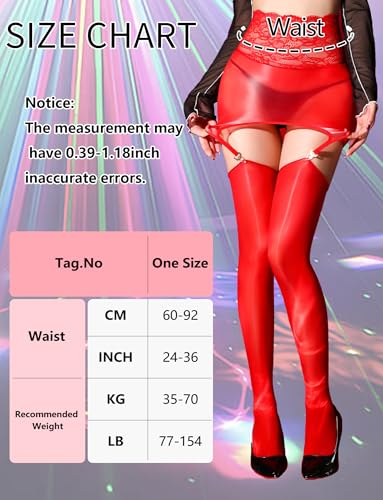Image of FEOYA Women's Oil Shiny Lace Top Garter Pantyhose with Shimmer Thigh High Stockings Suspender Tights Hosiery (No Thong)