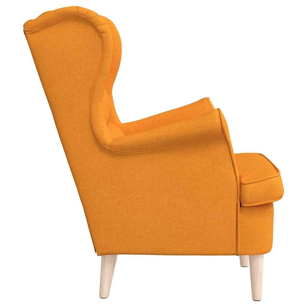 Sillón amarillo oscuro, 74 x 84 x 100 cm, sillón de salón con funda de tela, silla tapizada para dormitorio, estructura de madera maciza, cómodo sillón orejero