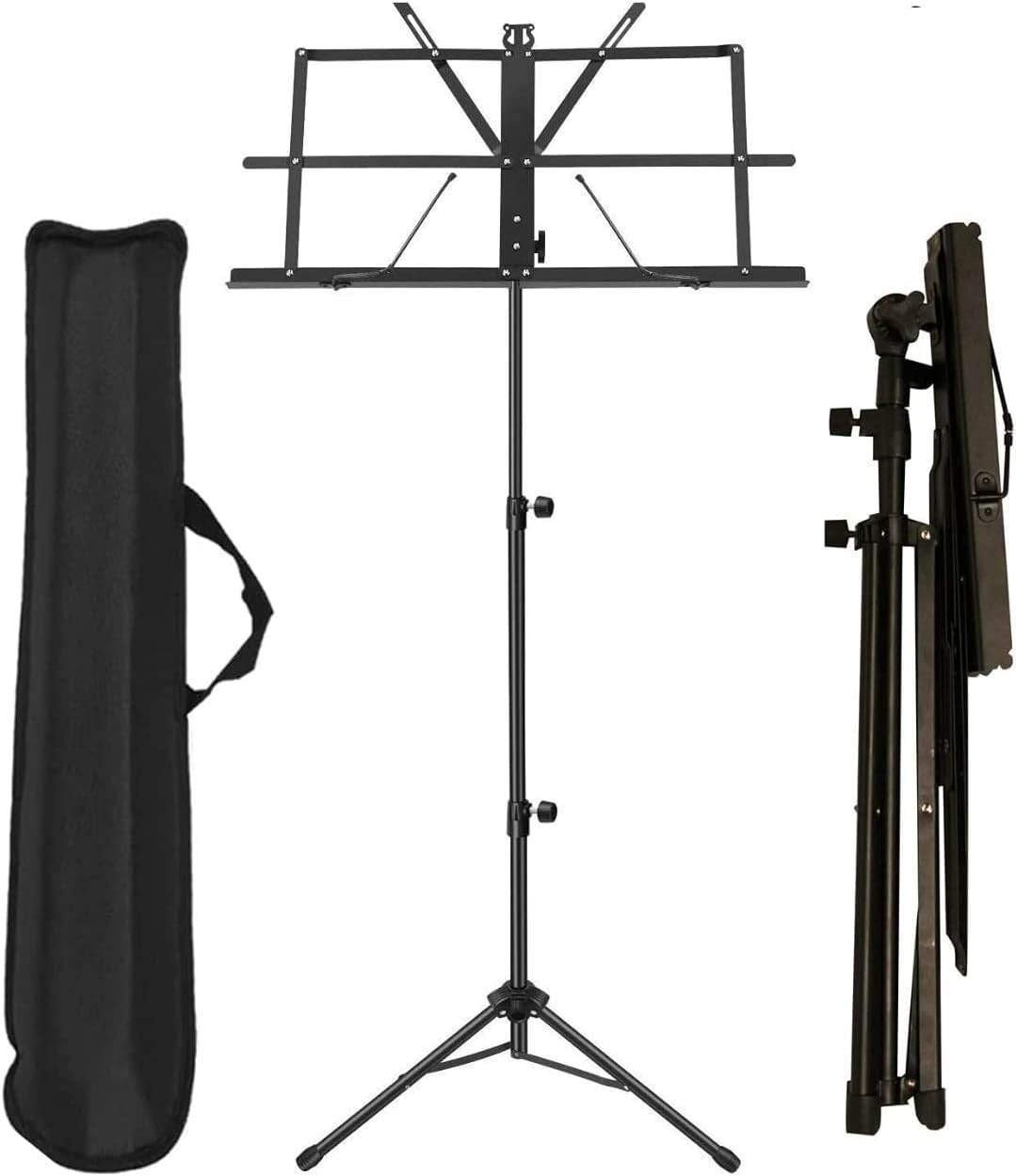 Music Stand, Folding Height and Angle Adjustable Metal Notation Stand with Music Sheet Clip Holder, Portable