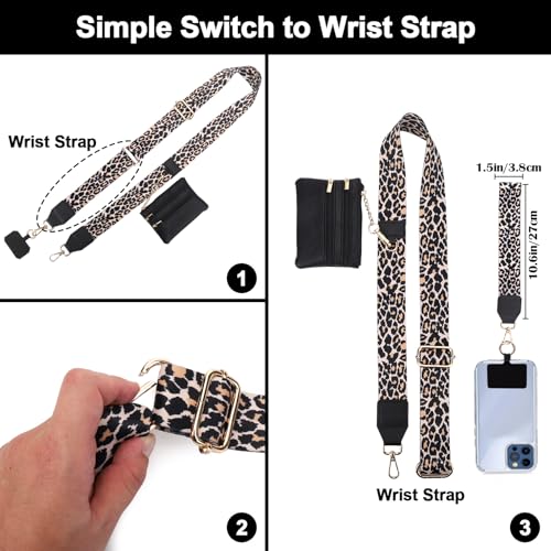 Image of XANGNIER Clip and Go Strap for Phone with Wallet Crossbody,Phone Strap with Zippered Wallet, Adjustable Anti Theft Cellphone Lanyard for Women, Cellphone Chain Accessories,Leopard