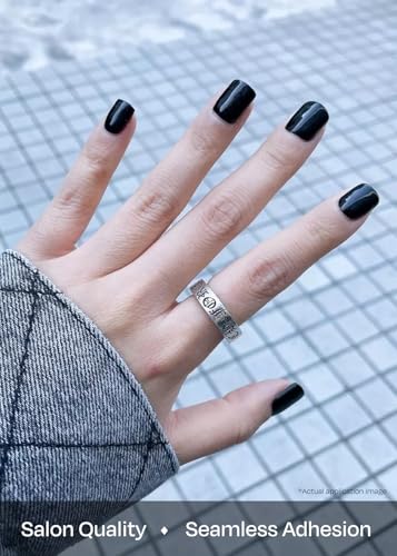 Image of ohora Semi Cured Gel Nail Strips (N Onyx) - Dark, Solid, Works with Any UV /LED Lamps, Salon-Quality, Long Lasting, Easy to Apply & Remove - Includes 2 Prep Pads, Nail File & Wooden Stick