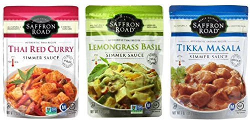Saffron Road Authentic Recipe Simmer Sauce 3 Flavor Variety Bundle: (1) Saffron Road