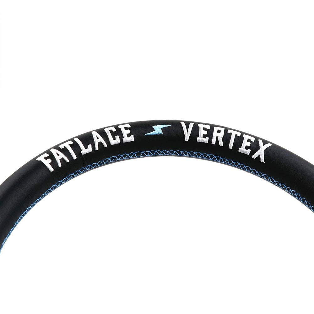 13inch Vertex Weiß Stickerei Schwarz-echtes Leder Drift Sport Lenkräder mit blauen Nähten Holzlenkrad (Color : Black)