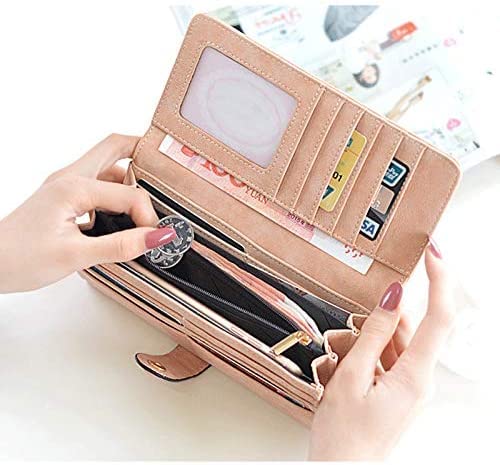 Leather Wallet Leather Women's Wallet Matte Suede Long Purse Clutch for Ladies Large Capacity Fashion Coin Pocket Card Holder Large Capacity (Brown,19x9.5cm)2
