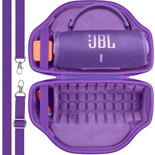 Image of co2CREA Case for JBL Charge 6 Portable Bluetooth Speaker, Purple | High-Density Foam Padding, Reinforced Handle, Detachable Shoulder Strap, Compact Lightweight Design, Dust Protection