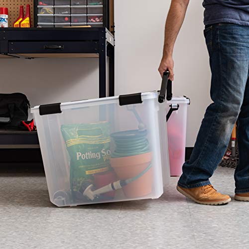 Image of IRIS USA WeatherPro 103 Qt Storage Bins with Lids, 2 Pack, BPA-Free Plastic Gasket Box with Tight Latch and Seal, Stackable Nestable Tote Tub - Clear /Black