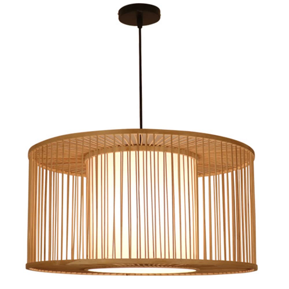 OZBMA Industrial Ceiling Pendant Light Fixtures Vintage Drum Bamboo Hanging Natural Wicker Finish Geometric Lamp Woven Chandelier for Dining Room Living Restaurant (size_name 50cm)