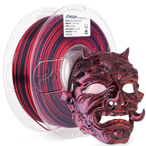 Image of AMOLEN Silk PLA 3D Printer Filament, Shiny Multicolor Rainbow PLA 1.75mm for Creative & Decorative, Fast Color Change Printing Filament for Beginner, Black Red, 1kg (2.2lbs)