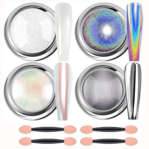 GZSYY Polvo de uñas cromado Aurora Ice Shimmer Chrome Pigment Powder 4PCS Crome Powder Nail Art