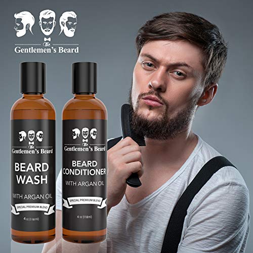 Beard Wash & Beard Conditioner Set With Argan Oil - Aids Growth And Volume - Softens, Smooths & Strengthens All Types Of Beards & Mustaches - Made In The Usa #TOP6