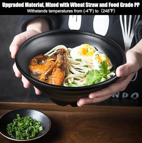shopwithgreen Thin Plastic & Wheat Straw Japanese Ramen Bowl Set of 4, 44 OZ Large Ramen Bowls for Pho Thai Udon Noodles Soup, Dishwasher & Microwave Safe Bowls, Wheat Straw Bowls Set, NOT CERAMIC - image 5