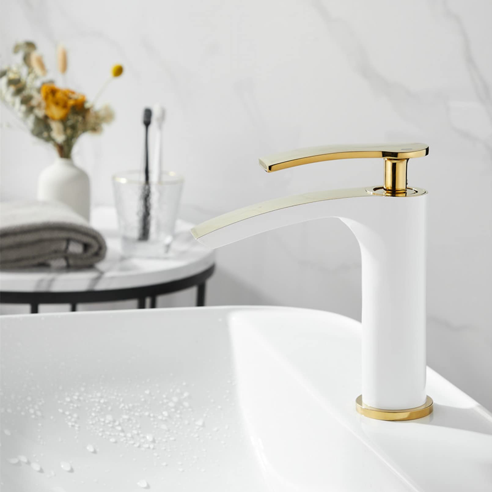WBJGUOD Copper Waterfall Faucet Hot and Cold Basin Bathroom Under The Table Washbasin Tap