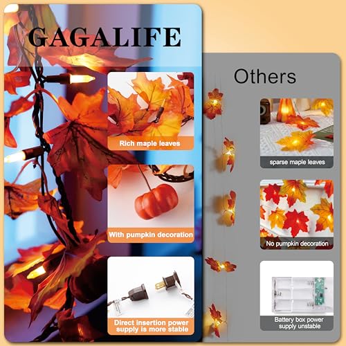 Gagalife HCH-35/1FD14 Fall Decor 11Ft Fall Garland With Lights - 50 Bulbs Plug In Fall Lights, Thanksgiving Decorations Indoor Outdoor Connectable Fall String Lights Leaves thumb #1