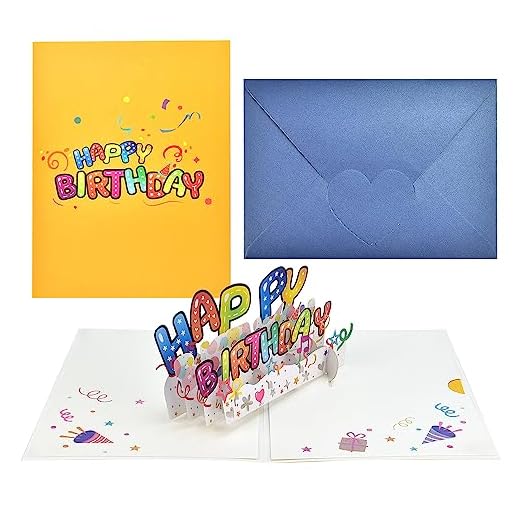 SCHYIDA Tarjeta de Cumpleaños 3D Tarjeta de Cumpleaños Pop-Up con 1 Sobre y 1 Postal en Blanco Tarjeta de Felicitaciones de Cumpleaños de Cartulina de Colores Postal de Felicitaciones de Cumpleaños