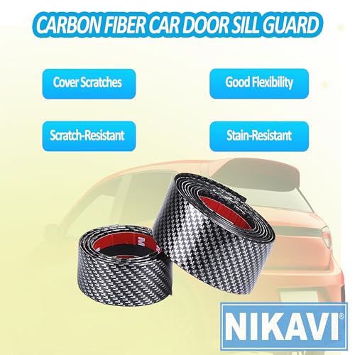 Image of NIKAVI Universal Anti-Scratch Car Door Sill Guard, 5M Carbon Fiber Sticker for Car Bumper, Pedal Protector, Scuff Plate Cover - Scratch Proof, Removable, Black (5CM Width)