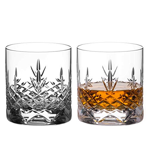 DIAMANTE Buckingham Crystal Hand Cut Whisky Tumblers Pair - Premium Lead Free Crystal - Set of 2