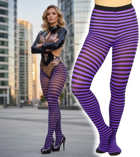 Image of ToBeInStyle Women's Thin Horizontal Stripe Opaque Tights Pantyhose - Regular or Plus