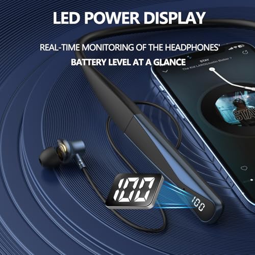 Image of LANDIBO Sports Wireless Earphones, Bluetooth 6.0 Neckband Earbuds for 35 Hours of Playback, LED Power Display, Neck-Wrapping Earbuds with Ai Voice Control, for Gym Phone Music Exercise. (A18)