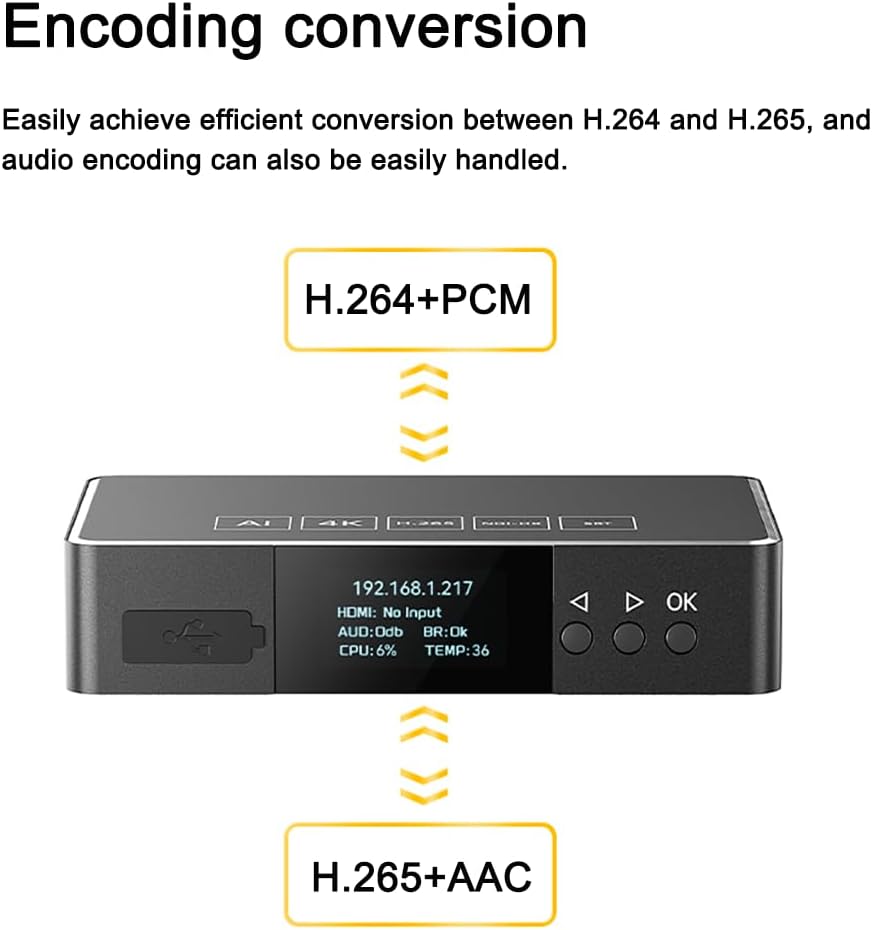 WayPonDEV ENC1-V3P 4K HD HDMI Encoder NDI Decoder - SRT RTMP/RTSP/UDP/H265 Protocols - Support POE and Tally - 100ms Low Latency, 10/100 RJ45 Ethernet Port for Live Stream Broadcasting (WiFi6 Kit)