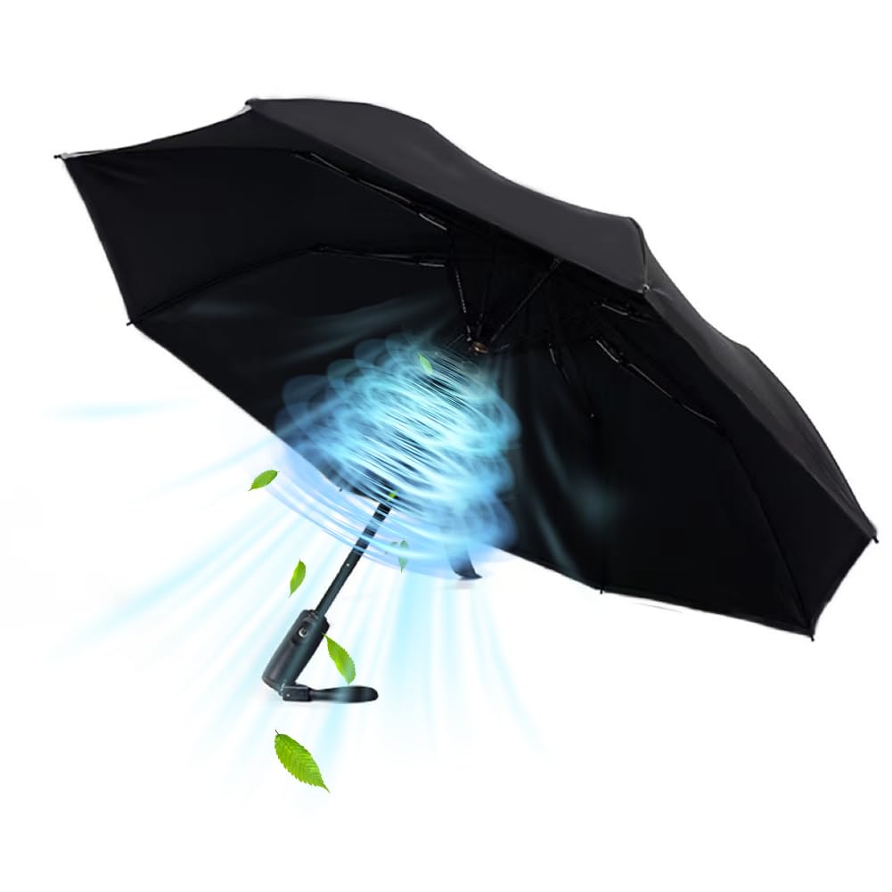 WOOLALA【Newly UV Portable Cooling UPF 50+ Foldable Umbrellas with Fan for Sun & Rain, USB Rechargeable for Games, Playgrond, Heatstroke, Hot Days