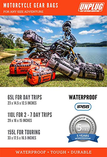 Unplug Ultimate Adventure Bag -1680D Heavy Duty Waterproof Duffel Bag for Boating, Motorcycling, Hunting, Camping, Kayaks or Jet Ski. Gets Gear Through Any Conditions (155L, Adventure Orange)