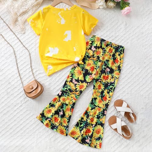 Image of Ayzozuy Kids Toddler Girl Clothes Letter Print Graphic Top + Leopard Print Flare Leg Pants 2PC Summer Clothing Set