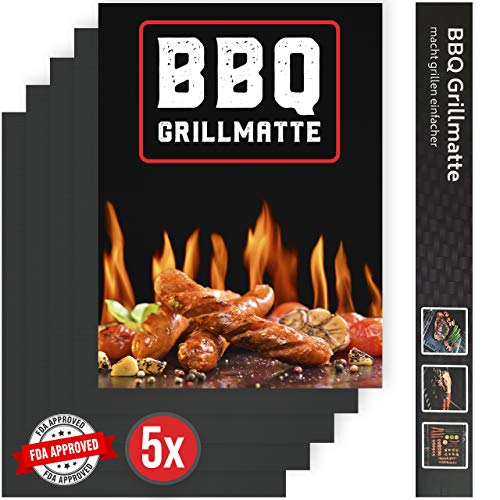 Karmit,Grillmatte - 5er Set Antihaft Grill Matten - Wiederverwendbare Grillmatte für Gasgrill und Holzkohle - BBQ Matte als Grillrost Auflage - Grill