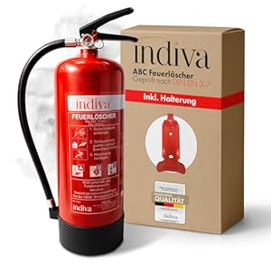 Pulverfeuerlöscher Brandklassen ABC - Feuerlöscher 6kg - Dauerdrucklöscher 43A 233 B C - Löscher für Auto, Büro, Werkstatt, Lager & Industrie - Pulverlöscher 12 Löscheinheiten