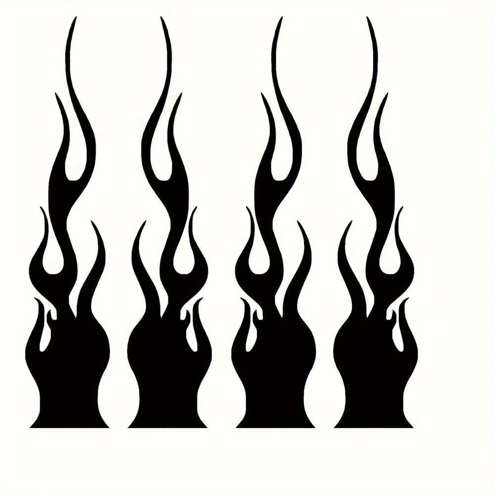 4Pcs Flame Reflective Sticker Racing Style Vinyl Stripe Decal for Car Motorcycle Daily Decor(4PCS-Black)