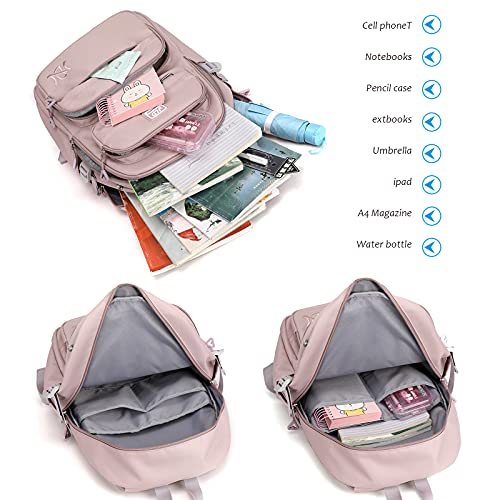 JANSBEN Mochilas Escolares Niña Niño Backpack Juveniles Adolescentes Impermeable Nylon Multi-Bolsillo 30L (Rosa)