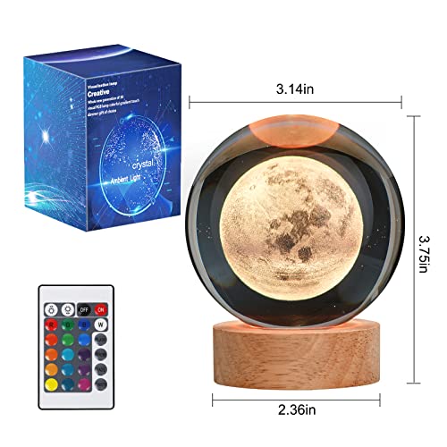 Image of Large Crystal Ball 3D Moon Lamp Balkwan, Crystal Lamp 16 Color Changing Night Light with Remote Control for Bedroom Decor, Ideal Birthday Gift for Teens Boys and Girls, Moon Model