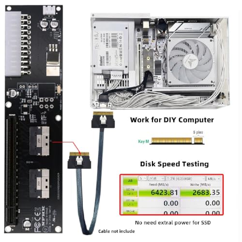 Image of Dual Slimline 8X SFF-8654 74Pin VROC to PCIE PCI-Express 16x Adapter with ATX 24Pin Power Switch Port