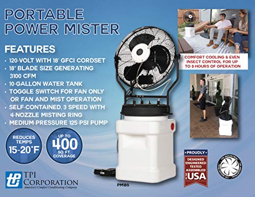Tpi Pm18S Outdoor Rated Self-Contained Power Mister, Stand Alone, Medium Pressure, 18" Blade Size, 120-Volt With Gfci Plug #TOP1