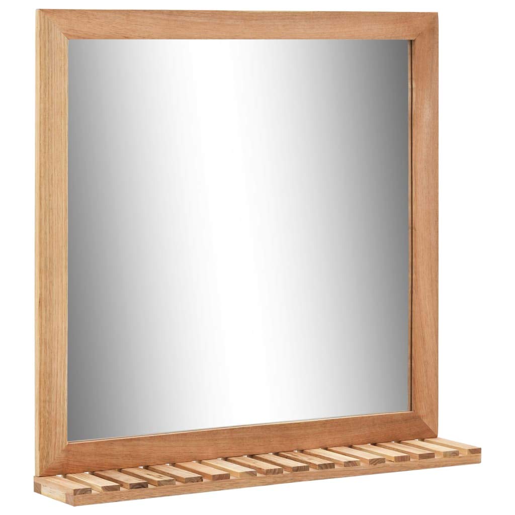Mobile sottolavabo con specchio in legno massello di noce e compensato, mobile da bagno con due ante a griglia, ampio scomparto e ripiano per asciugamani e prodotti igienici