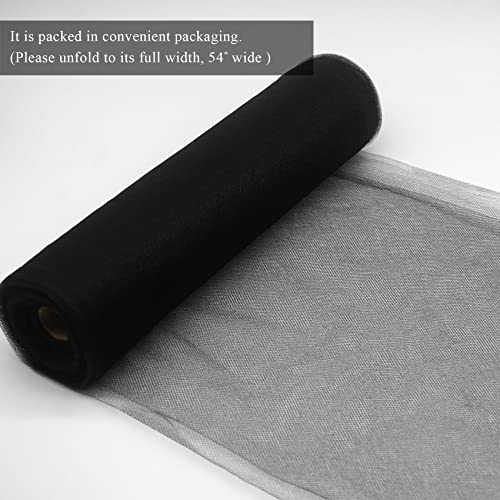 Image of IONTACH Black Tulle Fabric Rolls 54 Inch by 20 Yards Fabric Tulle Bolt for Wedding Halloween Decorations DIY Black Tutu Baby Shower Table Skirt Birthday Party Craft Supplies