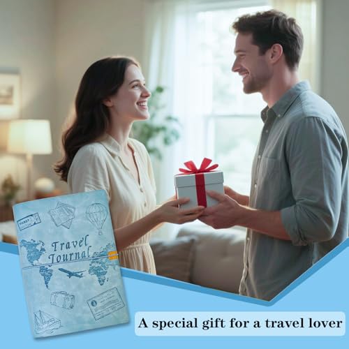 Image of Travel Journal for Women Men and Couples, Leather Travel Notebook with Prompts, Travel Memory Book & Adventure Book (Blue)