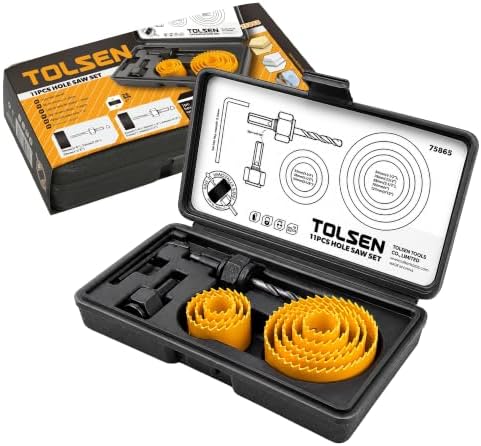 Tolsen Hole Saw Set 11 Piece, 19-64mm Holesaw Kit with Pilot Drill Bit