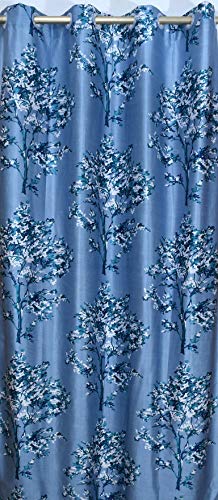 Image of LUXURY CRAFTS Polyester Floral Eyelet Door Curtain 7 x 4ft (Sky Blue), Grommets, Eyelet