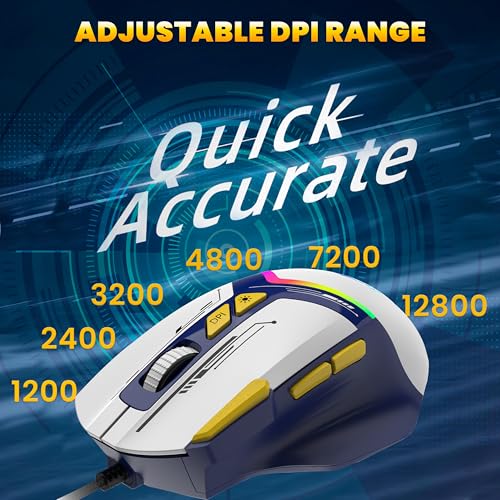 Image of Ant Esports GM333 RGB Wired High End Optical Ergonomic Gaming Mouse with 12800 DPI 1.5M Braided Cable Comes with Inbuilt Software Huano Switches with Rubber Coated Topcover -Blue /White /Yellow