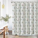 ORTIGIA Floral Vine Shower Curtain- 72x72 Inch Fabric Bath Curtain with 12 Metal Hooks, Block Print Design for Farmhouse Bathrooms