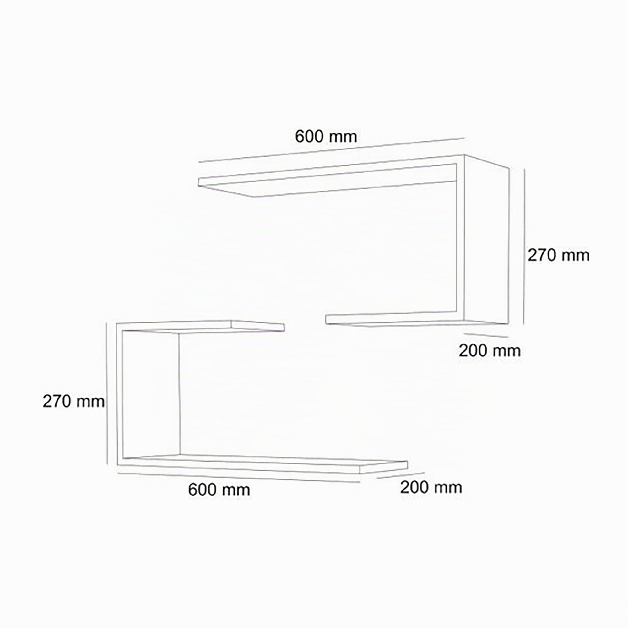 [en.casa] Lot de 2 Étagères Murales Meuble de Rangement Design Capacité de Charge 2 x 5 kg Panneau de Particules 27 x 60 x 20 cm Noir