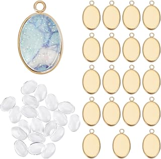 Oval Round Rectangle Blank Pendants Bezel Trays Cabochons Blanks Stainless Steel Pendant Cabochon Settings with Glass Cabochon for Bridal Wedding Bouquet Graduation Cap