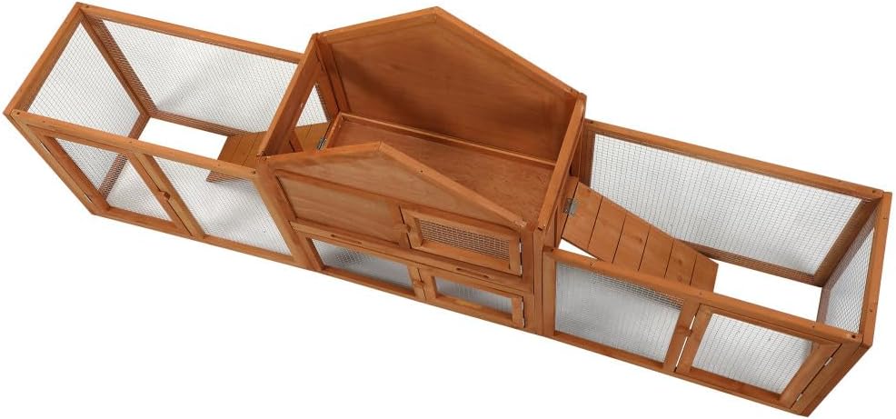 Large Wooden Rabbit Hutch - Indoor & Outdoor Bunny Cage with Tray and Runs for Small Animals, Orange