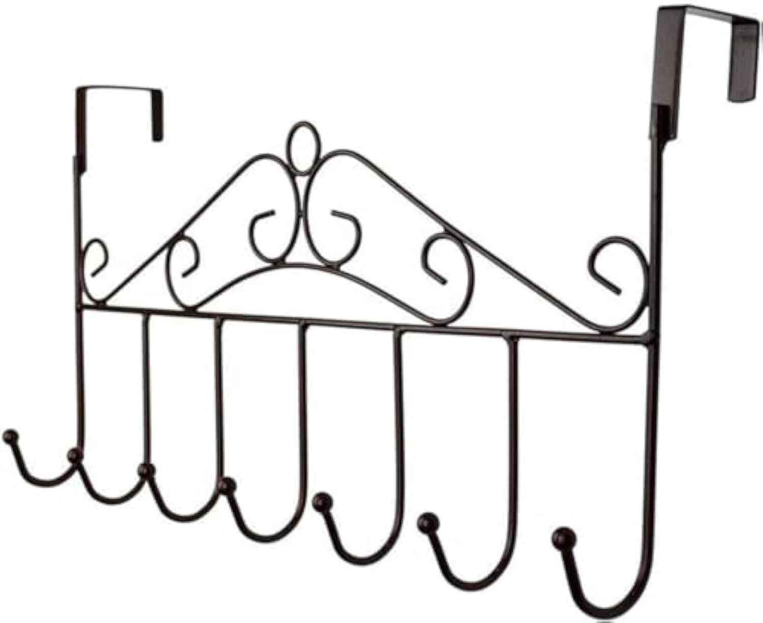 LENDIS Coat Rack, Over Door 7 Hook Rack - Decorative Organizer Hooks for Clothes, Coats, Hats, Belts, Towels - Door Hanger for Home or Office (Black)